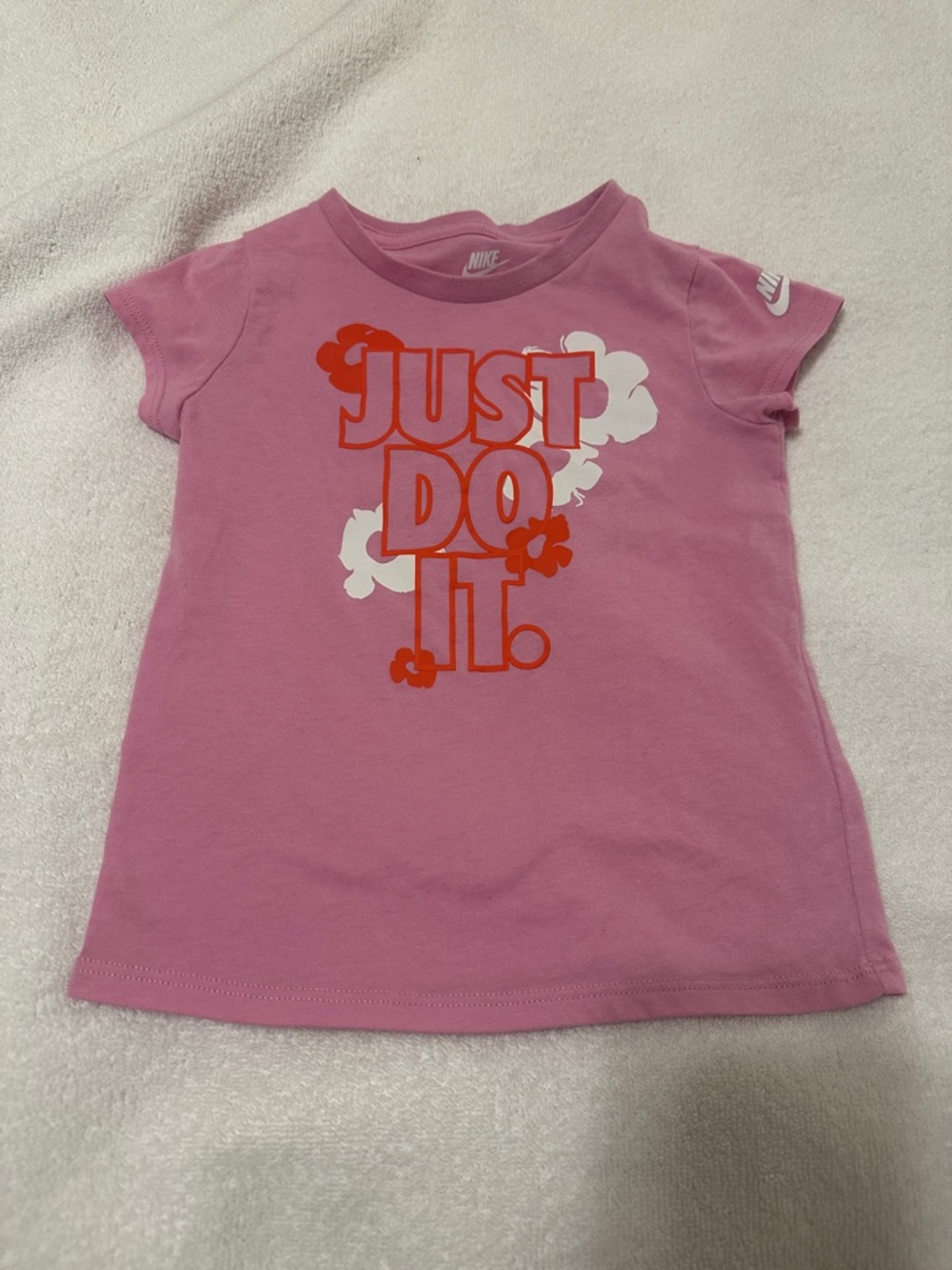 Nike toddler girls "Just Do It" shirt pink short sleeve logo on sleeve size 4T